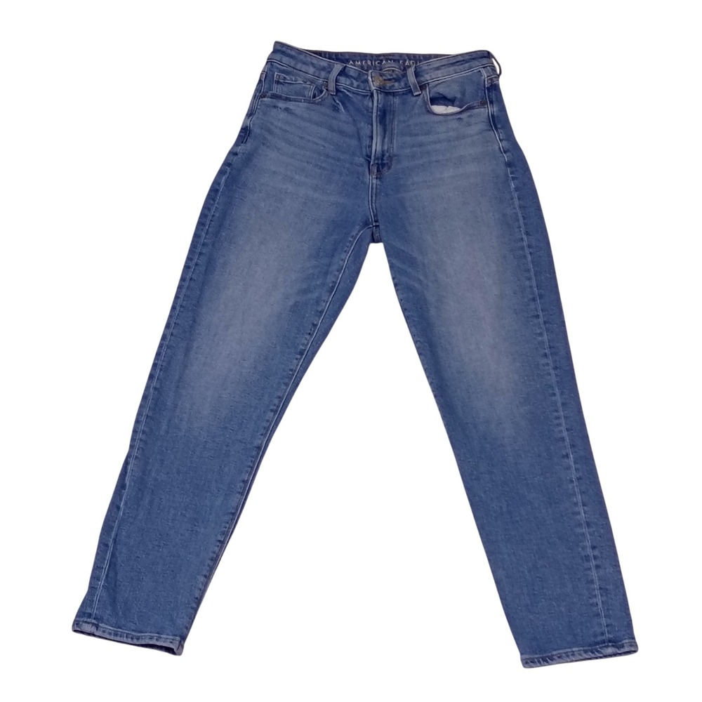 American Eagle Mom Jeans Womens 2 Regular Blue Stretch High Rise Tapered Denim